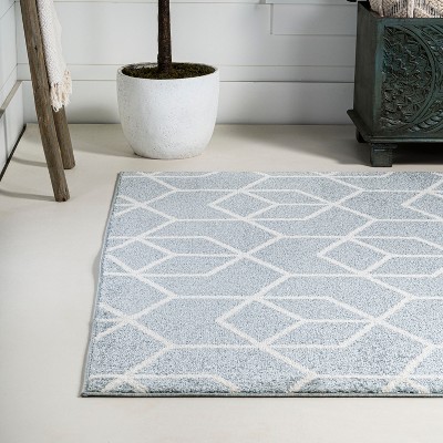 Scandinavian Light Blue & White Geometric Flatweave 3x5 Rug