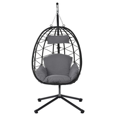 Cesicia Egg Chair with Cushion, Patio Wicker Hanging Egg Chair, Hammock Chair with Stand for Bedroom Living Room Balcony