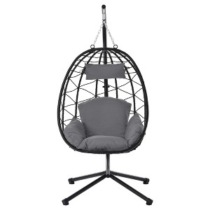 Cesicia Egg Chair with Cushion, Patio Wicker Hanging Egg Chair, Hammock Chair with Stand for Bedroom Living Room Balcony - 1 of 4