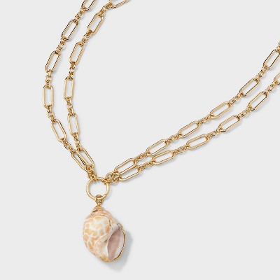 Paperclip Chain Shell Multi-Strand Necklace - A New Day™ Gold