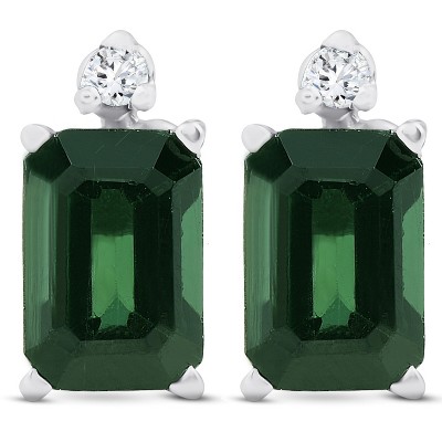 Pompeii3 1 1/3ct Green Tourmaline Diamond Studs 14K White Gold