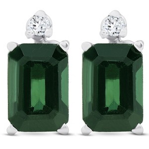 Pompeii3 1 1/3ct Green Tourmaline Diamond Studs 14K White Gold - 1 of 4
