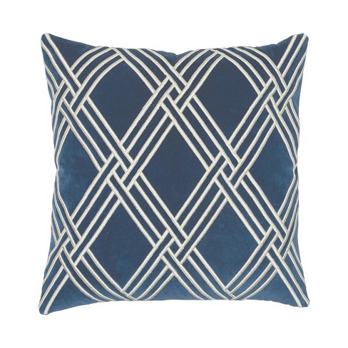 Throw Pillow Cotton Velvet Blue with Piped Pattern 18 Square