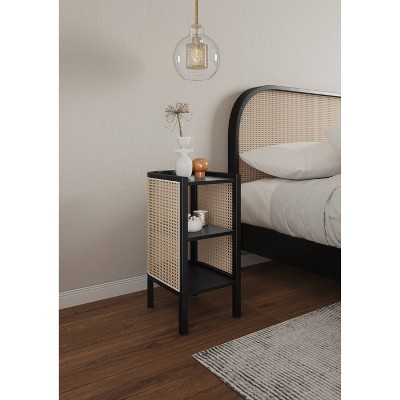 Tahitian Resort-Inspired Black & Natural Rattan End Table Set