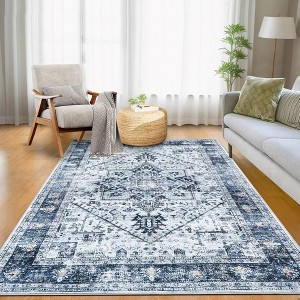 Machine Washable Area Rug Living Room Vintage Medallion Carpet Distressed Rugs for Bedroom - 1 of 4