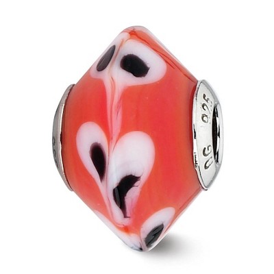 Black Bow Jewelry Red with Dots Murano Glass & Sterling Silver Bead Charm, 17mm