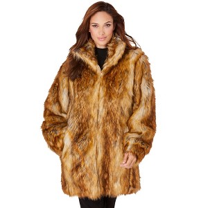 Roaman's Women's Plus Size Short Faux Fur Coat - 1 of 4