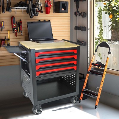 NicBex 4-Drawer Rolling Tool Chest Mobile Tool Cart with Wheels and Wood Top for Garage and Warehouse