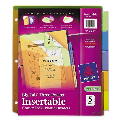 Avery Big Tab Plastic Dividers w/Three Pockets & Corner Lock 5-Tab 11 1/8 x 9 1/4 11273