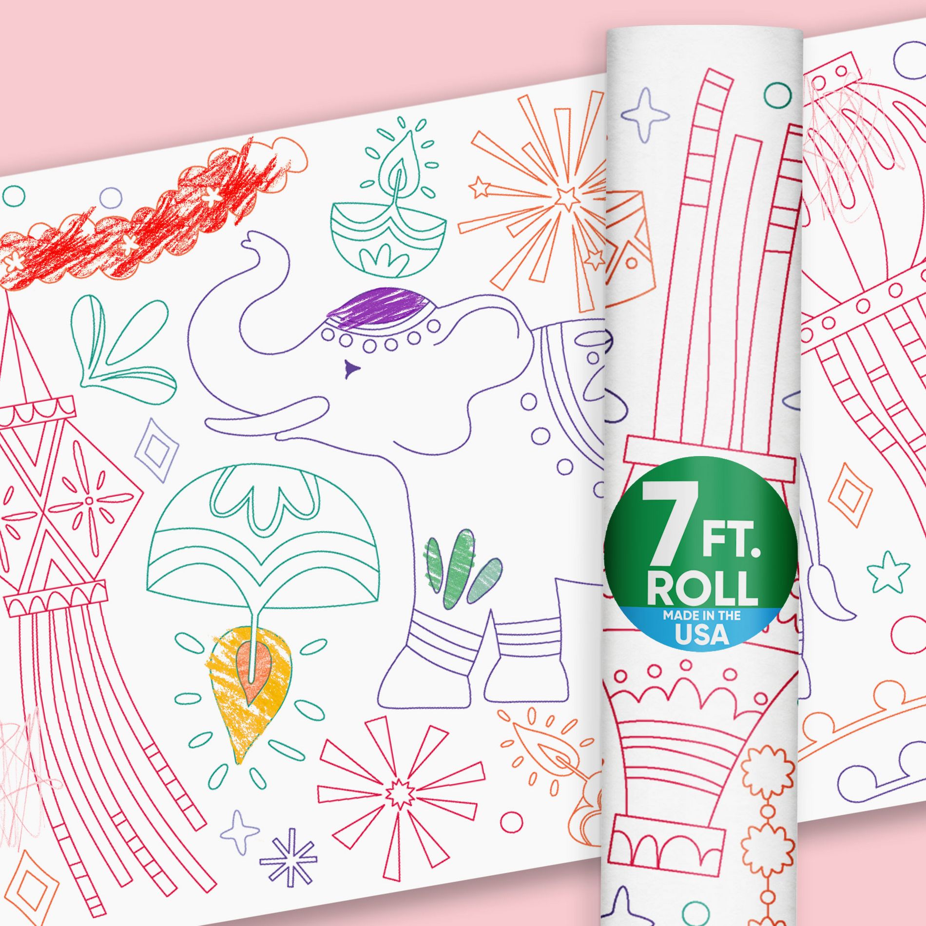 Big Dot of Happiness Diwali Festival of LightsColoring Table Runner, 7ft Long Party Craft Activity, Happy Diwali Table Cover, Coloring Page - 1 Roll