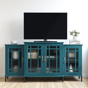 62" TV Stand with Glass Doors, Sideboard Buffet Cabinet with Adjustable Shelves & Cable Management for Living Room or Dining Room -Teal Blue - 1 of 4
