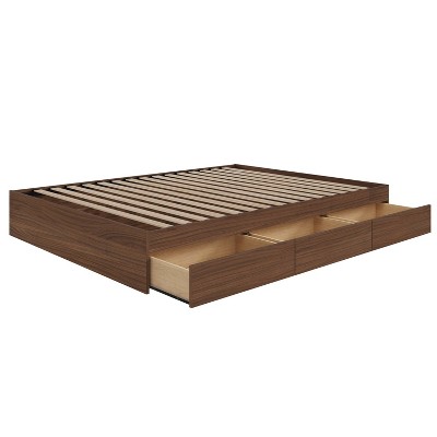 Walnut Queen Storage Bed Frame with 3 Drawers
