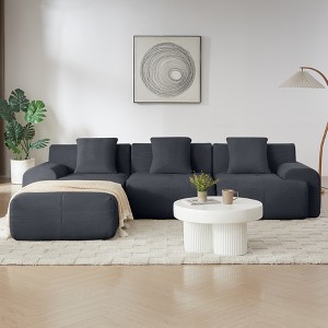VASIP 113" Modern L-Shaped 3-Seater Sectional Sofa with Ottoman, Beige Corduroy Upholstery Deep Seat Couch for Living Room,No Assembly - 1 of 4