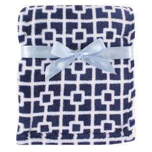 Luvable Friends Baby Boy Coral Fleece Blanket, Navy Trellis, One Size - 1 of 2