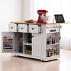 53" Rolling Kitchen Island Cart with Drop Leaf, Outlet, Internal Storage Racks, 5 Wheels, Large Farmhouse Kitchen Storage Cabinet, Kitchen Cabinets - 3 of 4