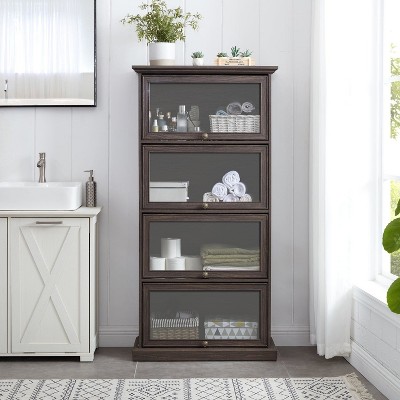 Alilang Dark Brown Wood Laminate 4-Tier Display Cabinet with Glass Doors