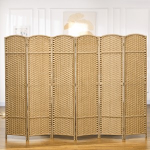 MAYEERTY 6 Panel Folding Privacy Screen Room Divider 5.6'Tall Freestanding Wall Partition for Home Office Bedroom Natural Wood - 1 of 4