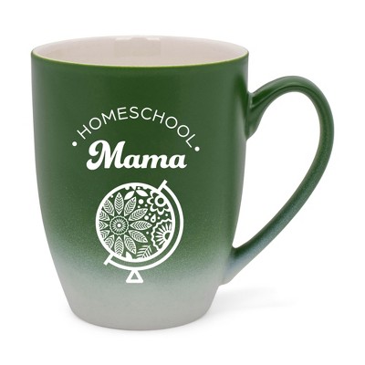 Elanze Designs Homeschool Mama Two Toned Ombre Matte Green and White 12 ounce Ceramic Stoneware Coffee Cup Mug