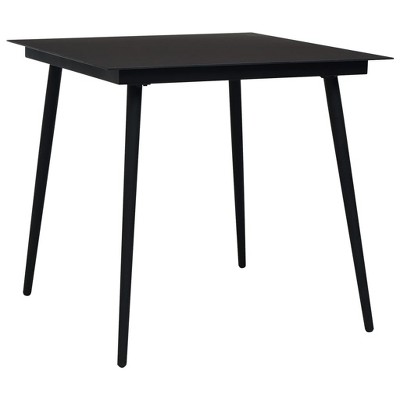 vidaXL Patio Dining Table Black 31.5 inches x31.5 inches x29.1 inches  Steel and Glass