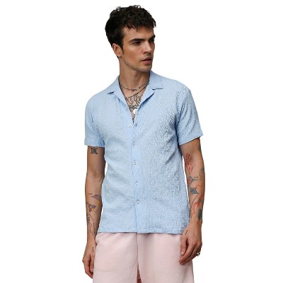 Campus Sutra Men Men's Sky Blue Creased Shirt