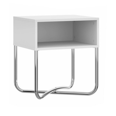 Bedside Nightstand with Open Compartment and Tubular Metal Base White/Chrome - The Urban Port