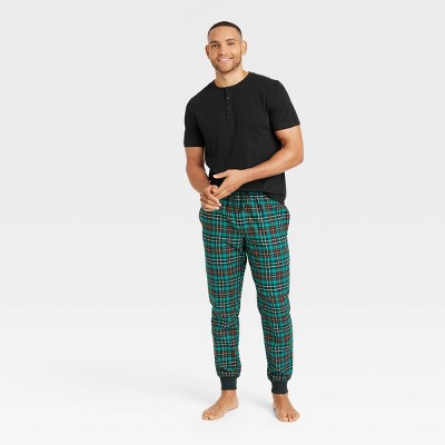 Men's Plaid Short Sleeve Henley + Flannel Jogger Pajama Set - Goodfellow & Co™ Black