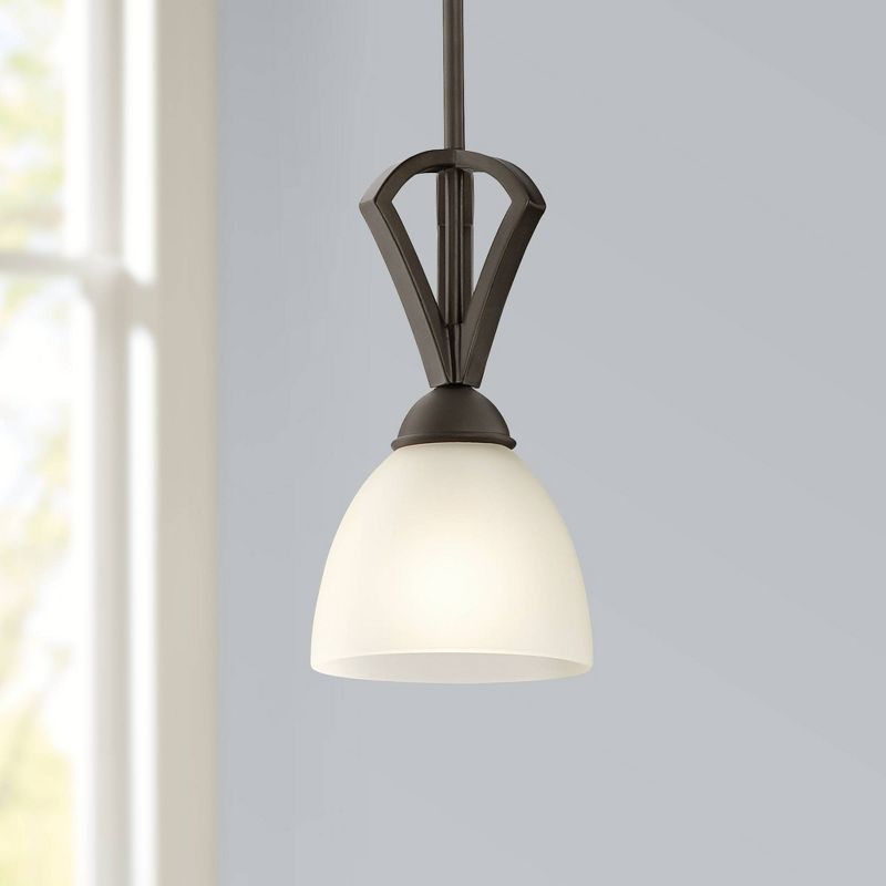 Possini Euro Design Milbury Bronze Mini Pendant Light 6" Wide Industrial White Frosted Glass Shade for Dining Room House Foyer Kitchen Island Entryway, 2 of 8