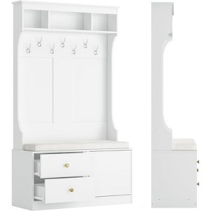 Lirago,6-in-1 Hall Tree with Bench, Shoe Storage & Hooks-Modern Mudroom Entryway Storage Bench,White - 1 of 4
