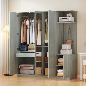 TIRAMISUBEST 4-Door Wardrobe with Storage Shelves, 1 Hidden Drawer, and Full-Length Mirror, Bedroom Armoire Closet with Hanging Rod - 1 of 4