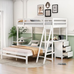 NicBex Twin over Full Size Bunk Bed with Desk Pinewood Frame Bed Frame with 3 Drawers, Guardrails and Slant Ladder, No Box Spring Required - 1 of 4