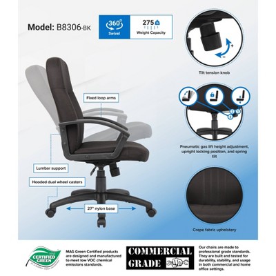 Ergonomic Executive Swivel Office Chair with Lumbar Support, Black Fabric and Wood