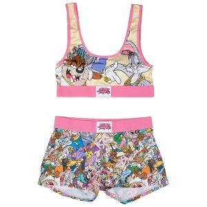 Womens Looney Tunes Hip Hop Cast Sports Bra and Short Panty Sleepwear Set - Small (28-30) - 1 of 4