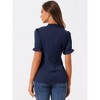 INSPIRE CHIC Women's Bow Tie Neck Solid Color Elastic Cuffs Elegant Office Short Sleeve Blouse - 4 of 4