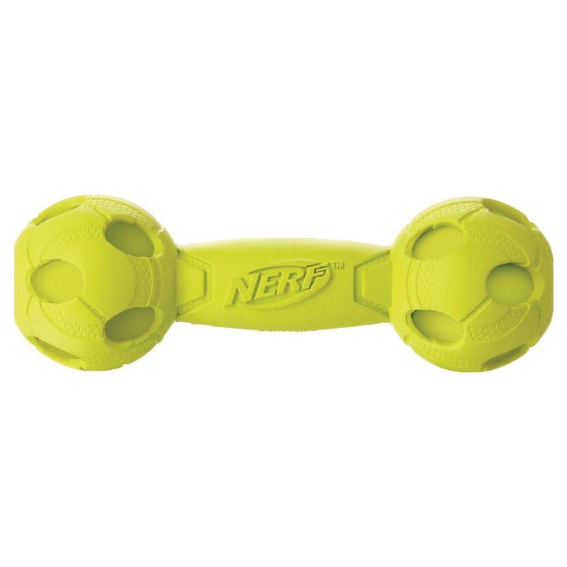 NERF Squeak Bash Barbell Pet Toy - Green - M - 7&#34;, 1 of 4