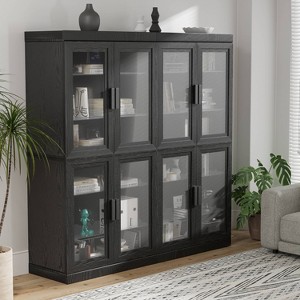 Dovelina Wood Decorative Bookshelf Bookcase with Glass Doors and Adjustable Partitions (Set of 4) - 1 of 4
