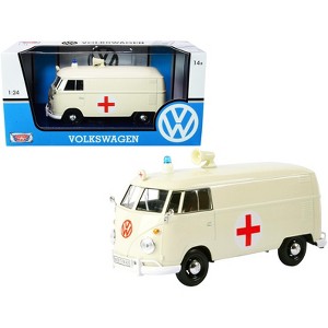 Volkswagen Type 2 (T1) Ambulance Cream 1/24 Diecast Model Car by Motormax - 1 of 3