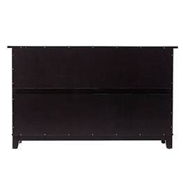 Black and Natural Rattan Adjustable Storage Cabinet with Brass Hardware