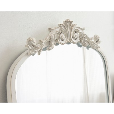 Antique White Baroque Arch Wall Mirror with Ornate Crown