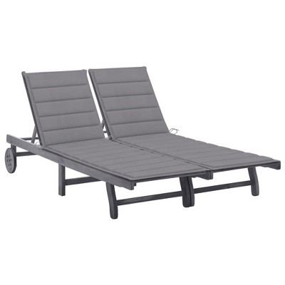 vidaXL Sunlounger Grey Solid Acacia Wood, 100% Polyester Fabric