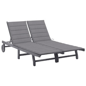 vidaXL Sunlounger Grey Solid Acacia Wood, 100% Polyester Fabric - 1 of 4
