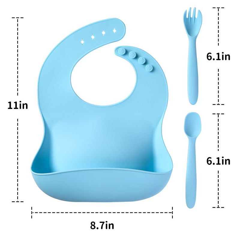 Set of 2 Silicone Baby Bibs for Babies & Toddlers, Baby Training Cutlery with Adjustable Bib Soft Spoon Fork, 4 of 14