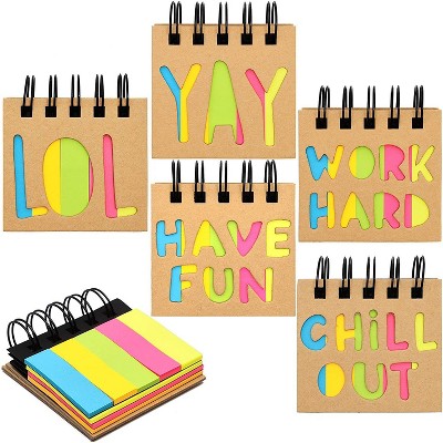 Paper Junkie 10-Pack 200 Sheets Die-Cut Self Stick Sticky Notes Memo Pads & Index Tabs Set with Spiral Binding