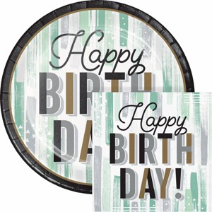Creative Converting Minted Milestone Chocolate Chip Mint Birthday Plates and Napkins Set 48ct - 1 of 4
