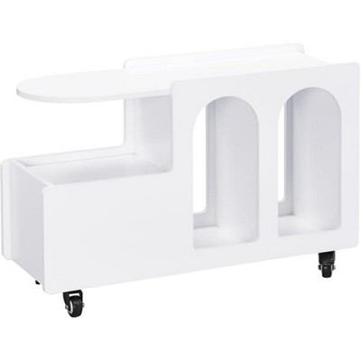 End Table with Storage Shelves and Drawer, Nightstand with 2 Compartments, Lockable Wheels, Bedside Table for Living Room Bedroom Small Spaces