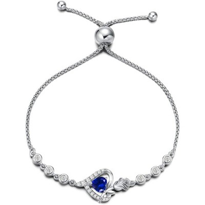 Sterling Silver Birthstone Tennis Bracelet for Women, Rose Heart Gemstone Jewelry, Anniversary Birthday Gift for Mom Wife