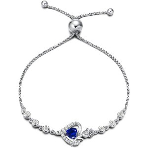 Sterling Silver Birthstone Tennis Bracelet for Women, Rose Heart Gemstone Jewelry, Anniversary Birthday Gift for Mom Wife - 1 of 4