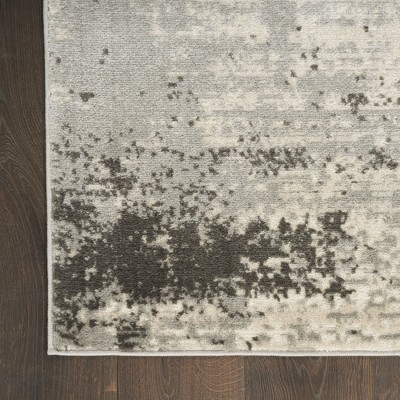 Ivory Grey Abstract Synthetic Runner Rug 2'2" x 7'6"