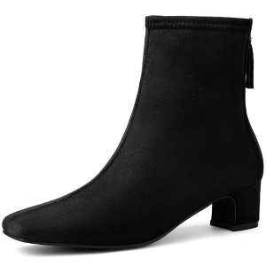 BLISSFUL STEP Women's Block Heels Square Toe Back Zip Ankle Boots - 1 of 4