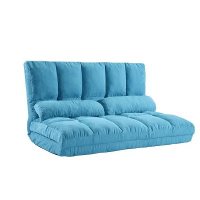 47.24'' Double Chaise Lounge Sofa Floor Couch and Sofa with Two Pillows (Blue)