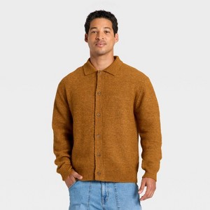 Men's Collared Cardigan Sweater - Goodfellow & Co™ Gold - 1 of 3